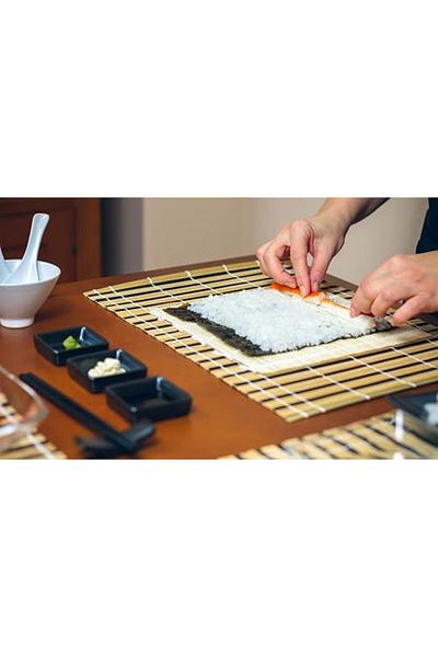 STOREMAX Ntwork Organic Bamboo Sushi Making Mat - 24X24 cm Natural Bamboo Mat for Maki and Sushi Roll Art 1