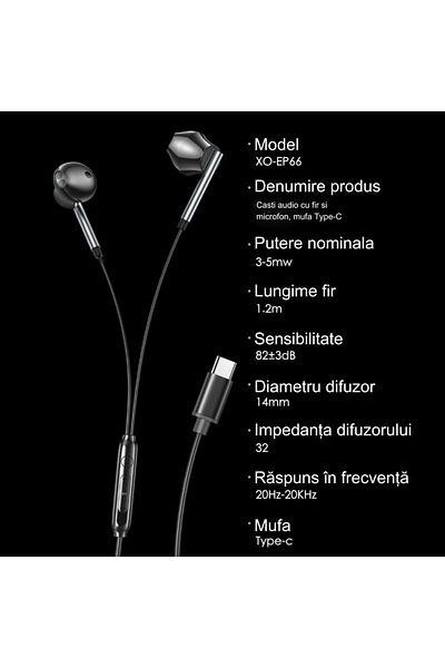 OEM Wired headphones with microphone, Type-C jack - XO EP66 - Black Black