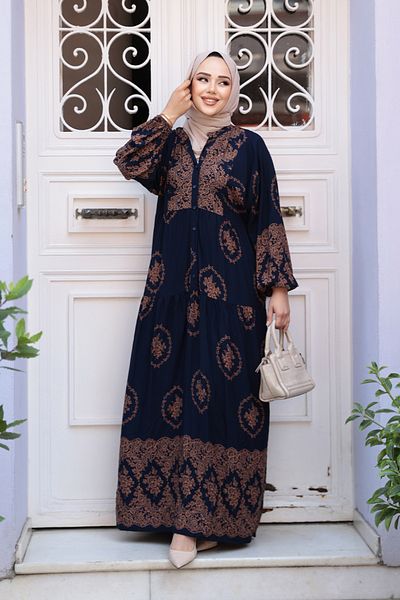 N.S NEVA STYLE Φόρεμα Hijab με σχέδιο Navy Blue 24014L