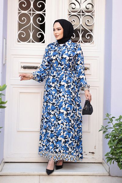 N.S NEVA STYLE Φόρεμα με σχέδιο Sax Blue Hijab 24081SX