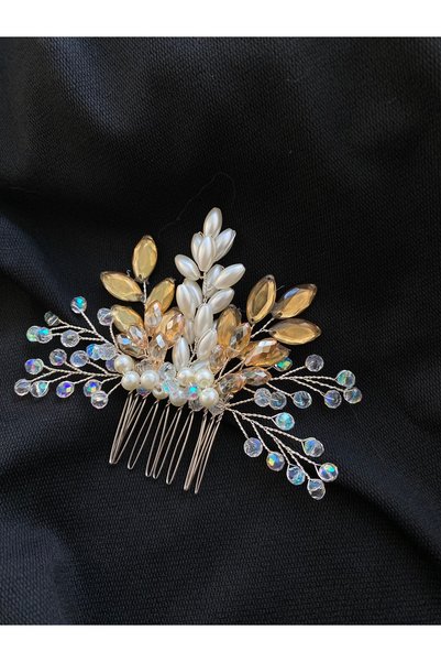ERYA aksesuar Bridal Crown with Pearl and Crystal Stone Scalloped Bridal Hair Accessory ,Bridal Hair Pins Handmade Engagement Promise