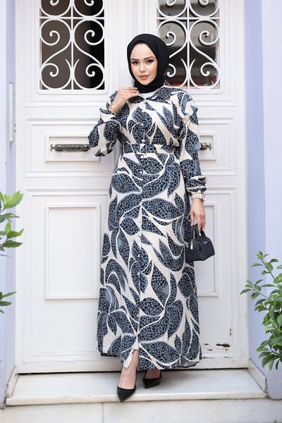 N.S NEVA STYLE Φόρεμα με σχέδιο καπνιστό Hijab 24082FU