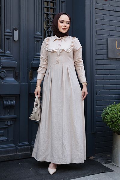 N.S NEVA STYLE Φόρεμα με κουμπιά με λεπτομέρεια Mink Hijab 7224V