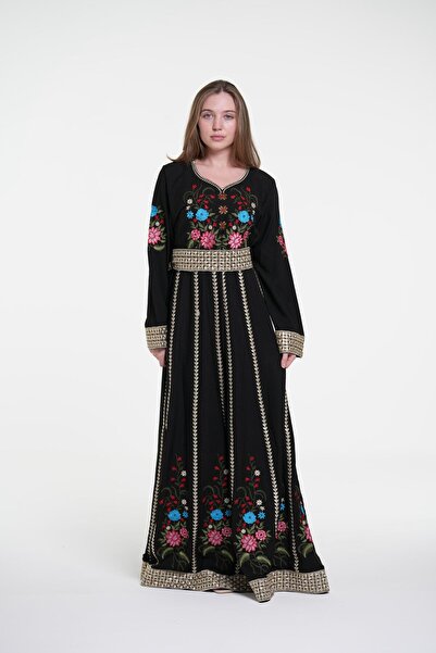 al bent al sharqieh Ladies Printed Jalabiya - Full-Sleeve crepe Dress with be...
