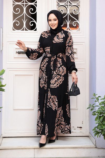 N.S NEVA STYLE Patterned Camel Hijab Dress 239201C
