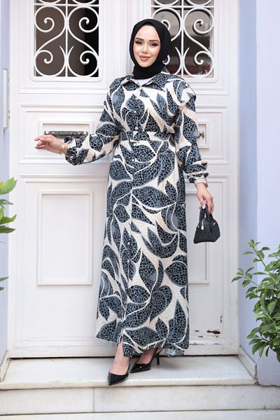 N.S NEVA STYLE Φόρεμα με σχέδιο καπνιστό Hijab 24082FU