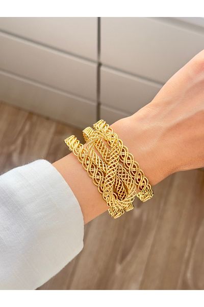 YOUES JEWELRY Thick Handcuff Bracelet Adjustable Wristband Unisex Gold Women's Handcuffs