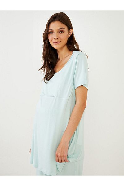 LC Waikiki Set de pijamale de maternitate cu mânecă scurtă, cu guler în U, cu caracteristică pentru alăptare