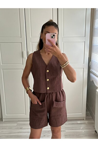 Butik Müslün kumaş yelek şort takım
