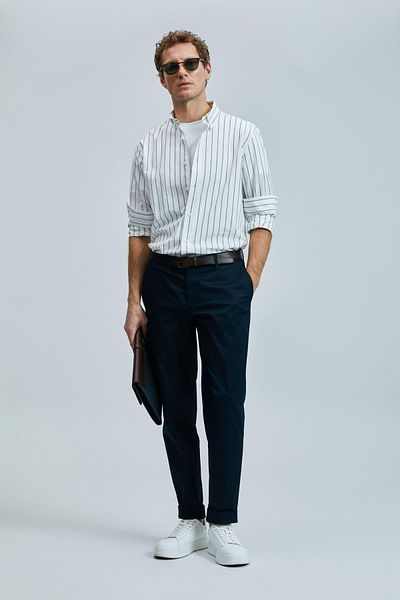 Lufian Plus Slim Fit Ανδρικό παντελόνι Navy Blue Chino (111190339)