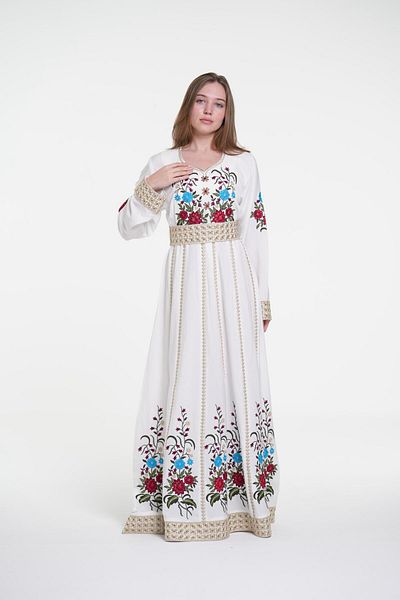 al bent al sharqieh Ladies Printed Jalabiya - Full-Sleeve crepe Dress with belt and All Over Prints