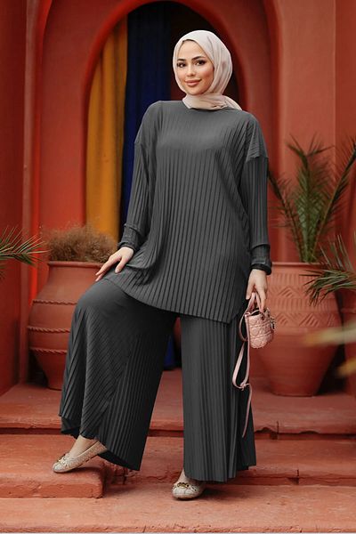 MyRia Sandy Complete Pleated Double Hijab Trousers Set Compatible between Sizes 38-46
