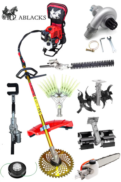 ABLACKS Benzinli Sırt Tırpan Ultra Lüks Bahçivan Seti + Su Pompası Aparatı