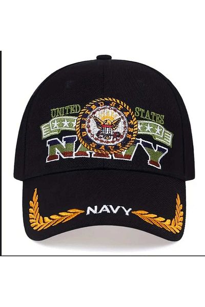 kho military design Us Navy Embroidered Black Color Hat Unisex (Adjustable)