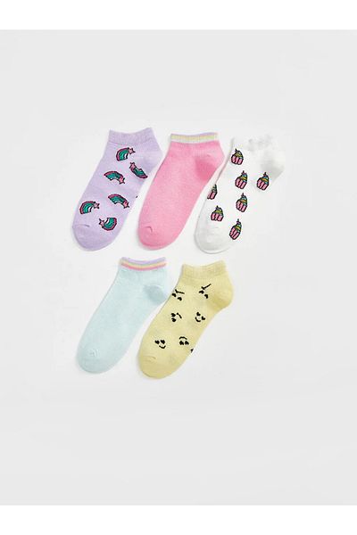 LC Waikiki Lcw Kids Lilac Patterned Girls' Booties Socks 5-Piece