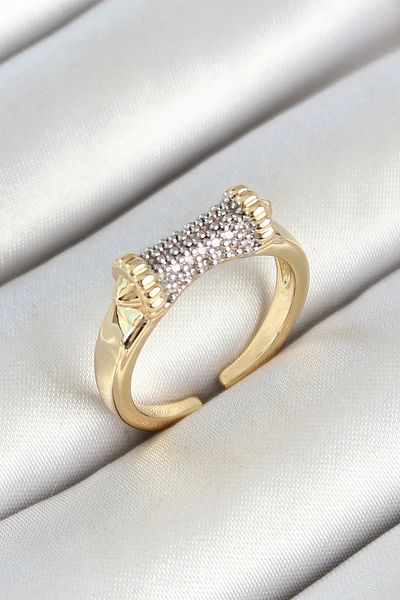 Store Gold Color Adjustable Women's Ring with Brass Reel Figure and Zircon Stone