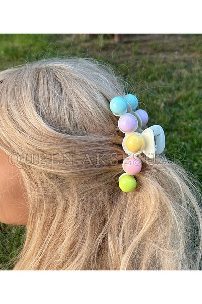 QUEEN AKSESUAR New Cute Candy Candy Stone Beaded Colorful Pastel Color Clothespin Buckle Large Size Round