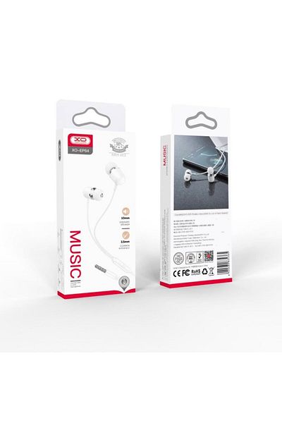 Xo Wired headphones with microphone, 3.5mm jack - XO EP64 - White