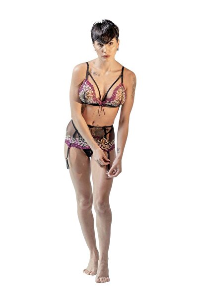 BLD by Exclusive Set sutien portjartier chilot broderie Lizette02 negru, BLD by Exclusive