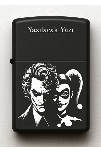 Melek Pazarı Joker ve Harley Quinn Desenli Kişiye Özel İsimli Siyah Benzinli ...
