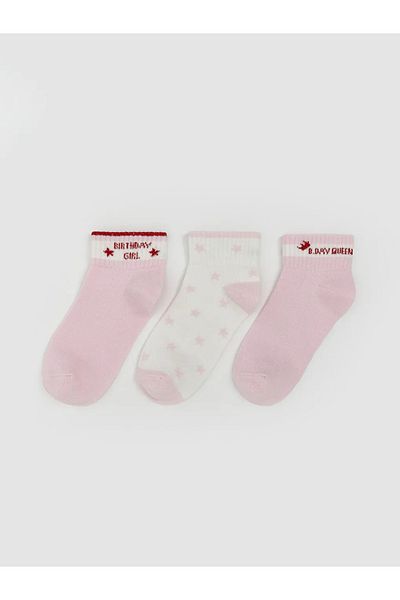 LC Waikiki Κάλτσες LCW Kids Pink Patterned Girl's Booties Συσκευασία 3 τεμαχίων