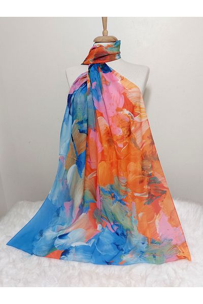REMOMODA Patterned Watercolor Italian Cotton Flexible Soft Shawl High Quality Flexible-Soft