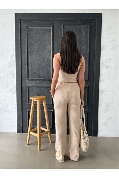 QADİSH Women's One Shoulder Seesaw Fabric Double Set