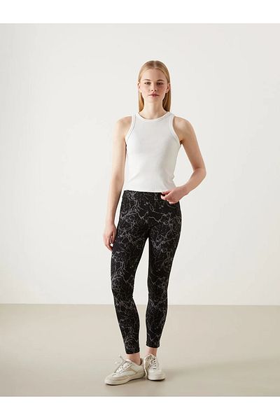 LC Waikiki Lcw Vision Women's Black Elastic Waist Patterned Leggings
