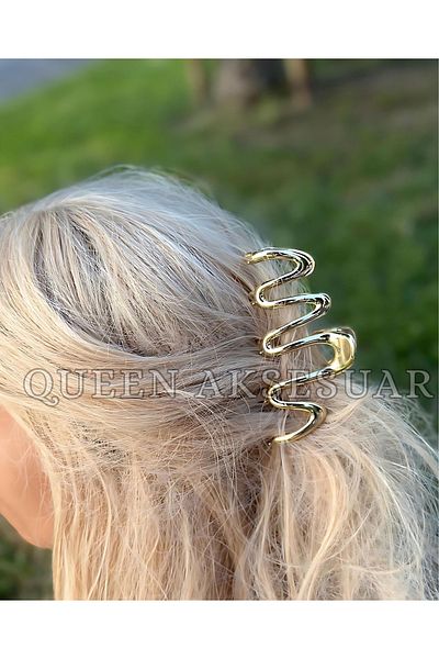 QUEEN AKSESUAR Luxury Trend Curve Fashion Big Large Metal Sprial Auger Bow Model Gold Gold Snap Buckle
