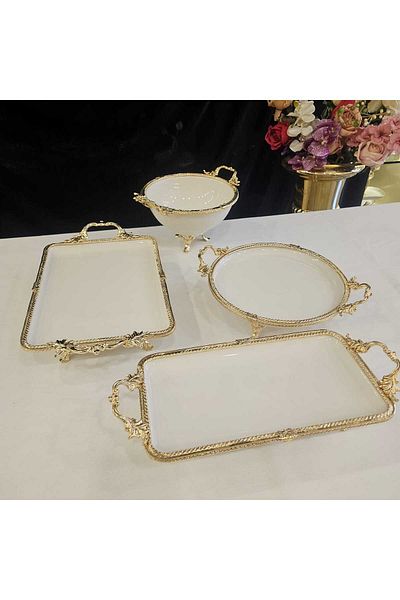 MaviDamla 5 Pieces Cast Edge Frame Porcelain Presentation Set Gold