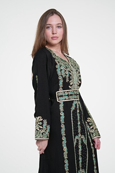 al bent al sharqieh Ladies Printed Jalabiya - Full-Sleeve linen Dress with be...