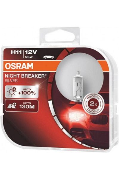 Osram Set de 2 becuri H11 Night Breaker argintii Osram +100% 12V 55W