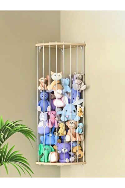 Handmade Oyuncak Deposu BEYAZ Lastikli Köşe Rafı Yerden Tasarruf Peluş Oyuncak Rafı Oyuncak Saklama