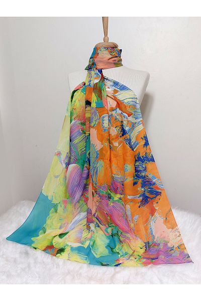 REMOMODA Patterned Watercolor Italian Cotton Flexible Soft Shawl High Quality Flexible-Soft