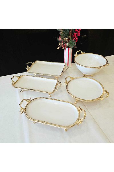 MaviDamla 5 Pieces Cast Edge Frame Porcelain Presentation Set Gold