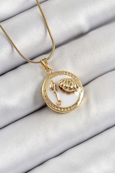 Clariss 316L Steel Chain White Enamel Artistic Portrait Oyster Model Gold Color Women's Necklace