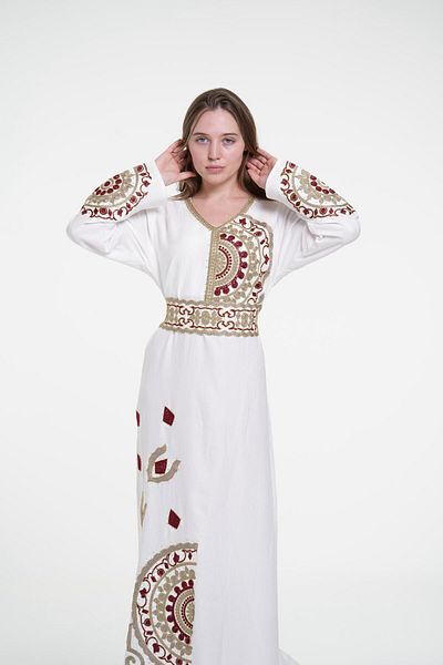 al bent al sharqieh Ladies Printed Jalabiya - Full-Sleeve linen Dress with belt and All Prints