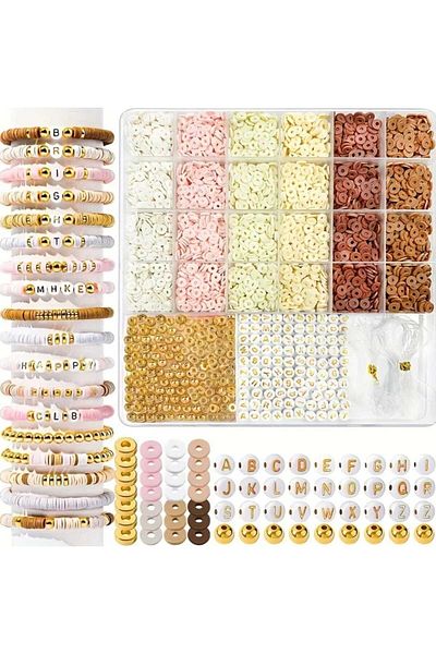yiğit aksesuar Fimo, Letter Beads and Spacer Bracelet Necklace Making Set in a Box with 26 Eyes
