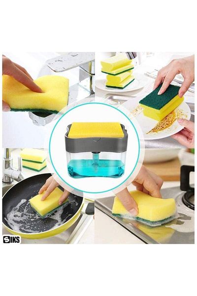 SIKS 2 in 1 Soap Dispenser, Sponge Holder, 380ml, Sponge Included, Black/Transparent