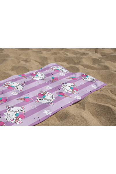Erays Home Cute Cat Icecream Pattern Digital Printed Beach Towel Women's Beach Towel Sea Towel
