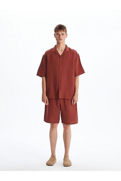 LC Waikiki Xside Comfortable Fit Resort Collar Short Sleeve Muslin Men's Shirt