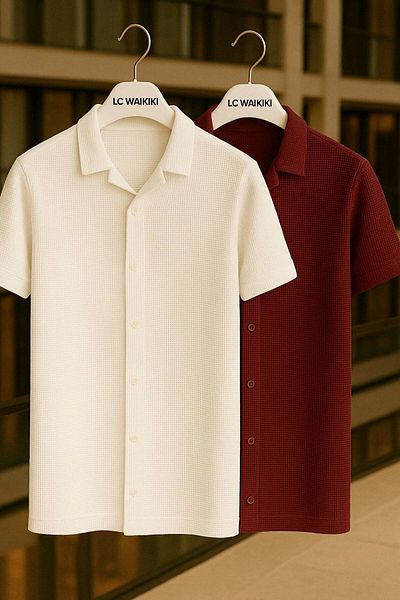Store Advantageous Pack of 2 100% Cotton Premium Men's Summer Button Short Sleeve Shirts
