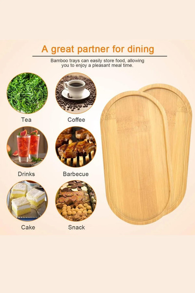 EA Home Concept Bamboo Oval Presentation and Serving Tray - Oil Pot Base 2 Pieces Mutak and Bathroom Organizer Wooden Tray