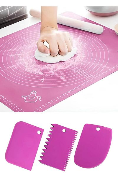 STOREMAX Ntwork Dough Rolling Mat and 3-Piece Dough Cutter Scraper Shaping Set Art 1087243
