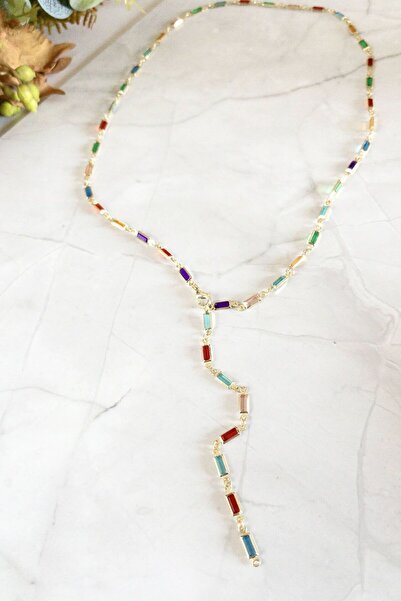 Petalia Renkli Taşlı Y Form Kolye