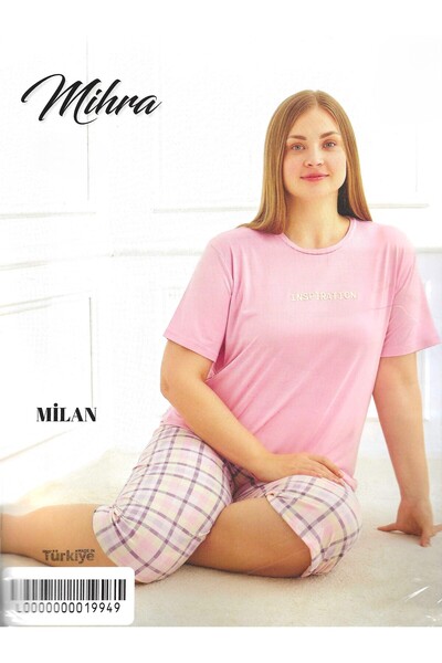 Mihra YaRuz Mihra Kadın Kısa Kol Kapri Pembe Büyük Beden Pijama Takımı 50503-01
