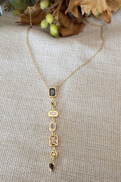 Petalia Colorful Stone Detailed Y Form Vip Necklace