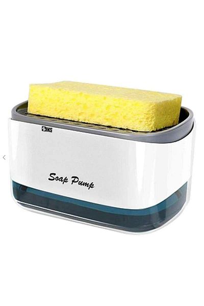 SIKS 2 in 1 Soap Dispenser, Liquid Detergent, Capacity 350ml, Sponge Included, White/Gray
