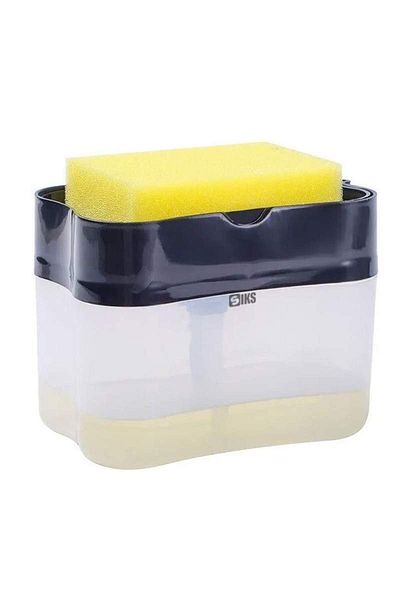 SIKS 2 in 1 Soap Dispenser, Sponge Holder, 380ml, Sponge Included, Black/Transparent