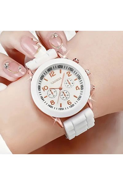 Geneva Women's Silicone Strap White Wristwatch – Stylish and Sporty Design
